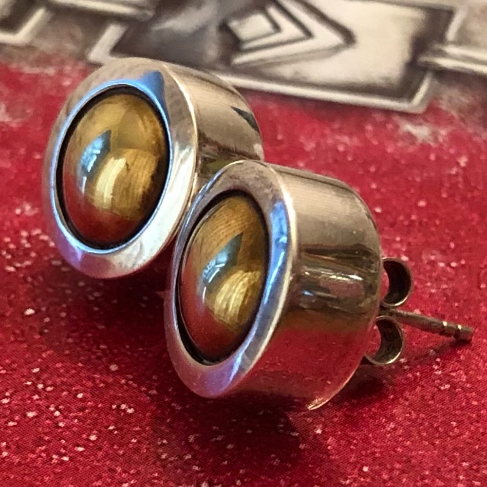 Vintage Silpada Chunky Sterling Silver With Brass Center Post Earrings P0409